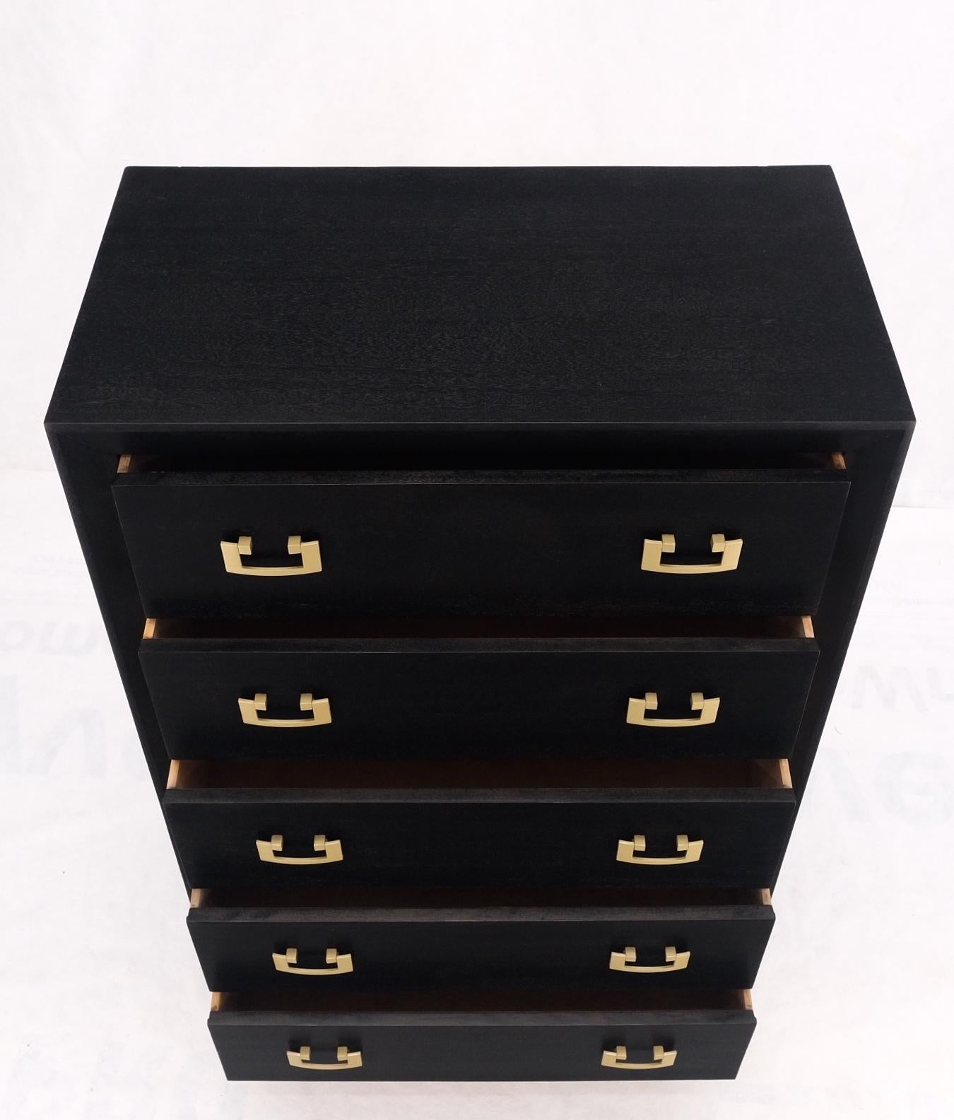 EstablishedLines Ebonized Black Lacquer Mahogany Tall 5 Drawers Dresser Gold Bracket Pulls MNT