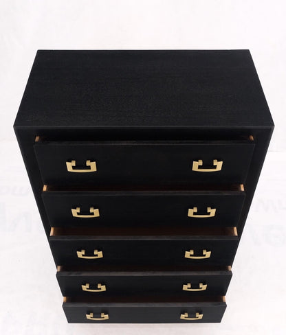 EstablishedLines Ebonized Black Lacquer Mahogany Tall 5 Drawers Dresser Gold Bracket Pulls MNT