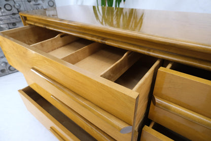 EstablishedLines Lacquered Blond Birch 6 Drawer Swedish Mid-Century Modern Dresser Credenza Mint
