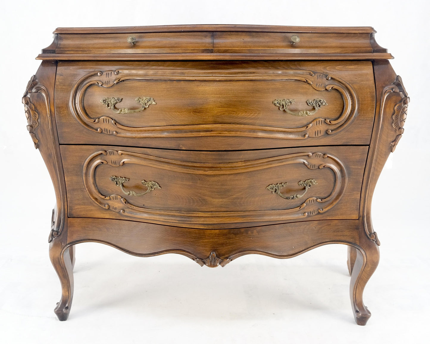 Carved 4 Drawer Medium Size Bombe Style Italian Commode Solid Cherry Dresser