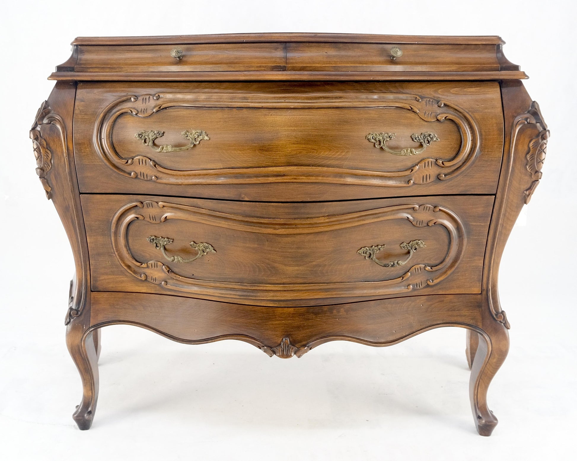 Carved 4 Drawer Medium Size Bombe Style Italian Commode Solid Cherry Dresser