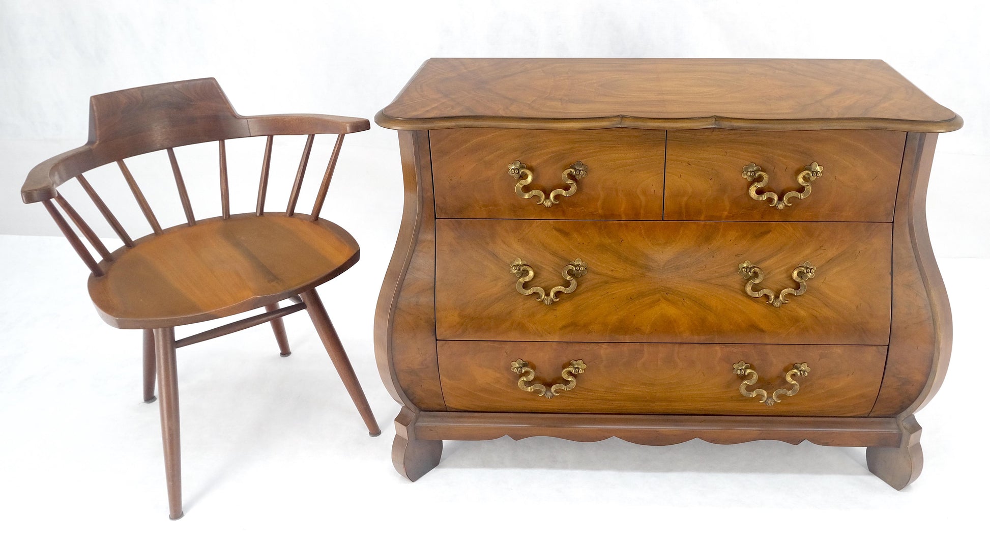 EstablishedLines Baker Book Matched Bombay Style Heavy Brass Drop Pulls 3 Drawer Dresser Console