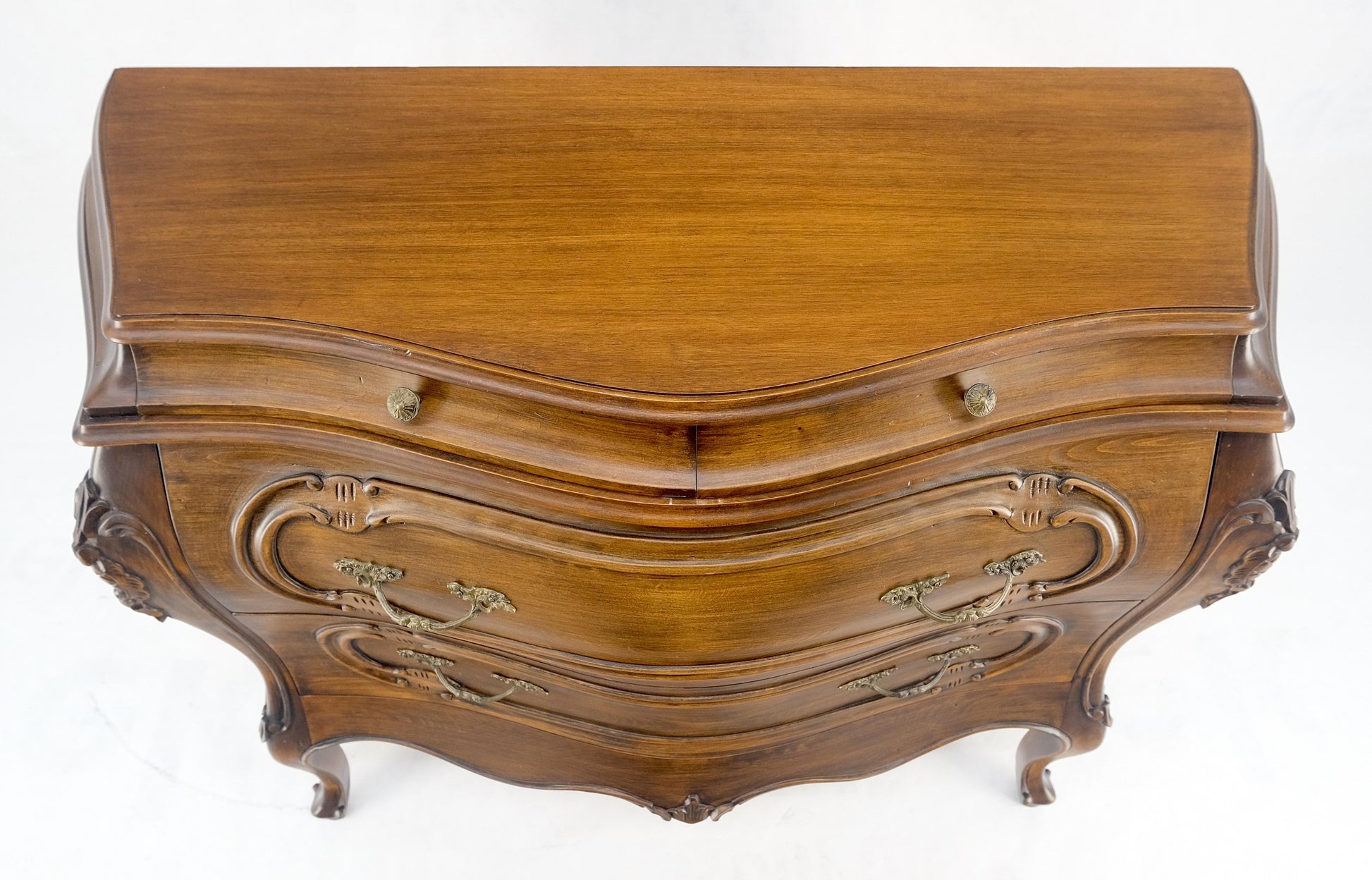 Carved 4 Drawer Medium Size Bombe Style Italian Commode Solid Cherry Dresser