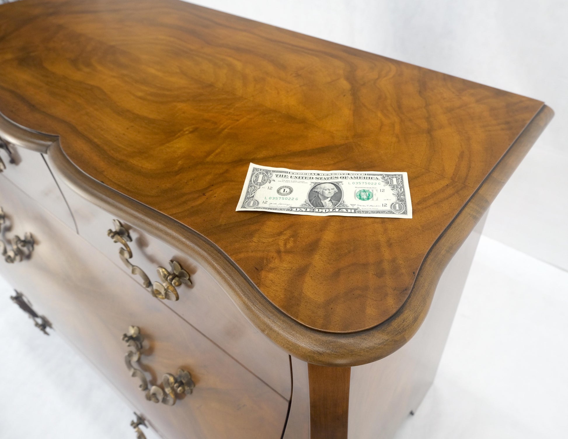 EstablishedLines Baker Book Matched Bombay Style Heavy Brass Drop Pulls 3 Drawer Dresser Console