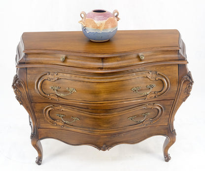 Carved 4 Drawer Medium Size Bombe Style Italian Commode Solid Cherry Dresser
