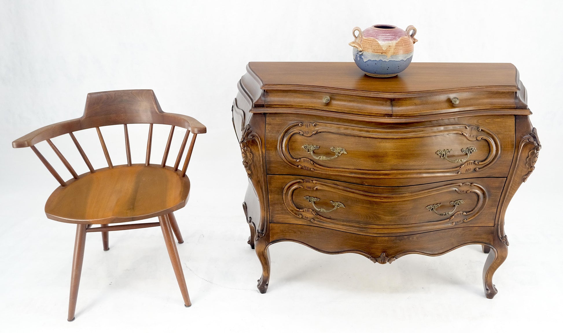 Carved 4 Drawer Medium Size Bombe Style Italian Commode Solid Cherry Dresser