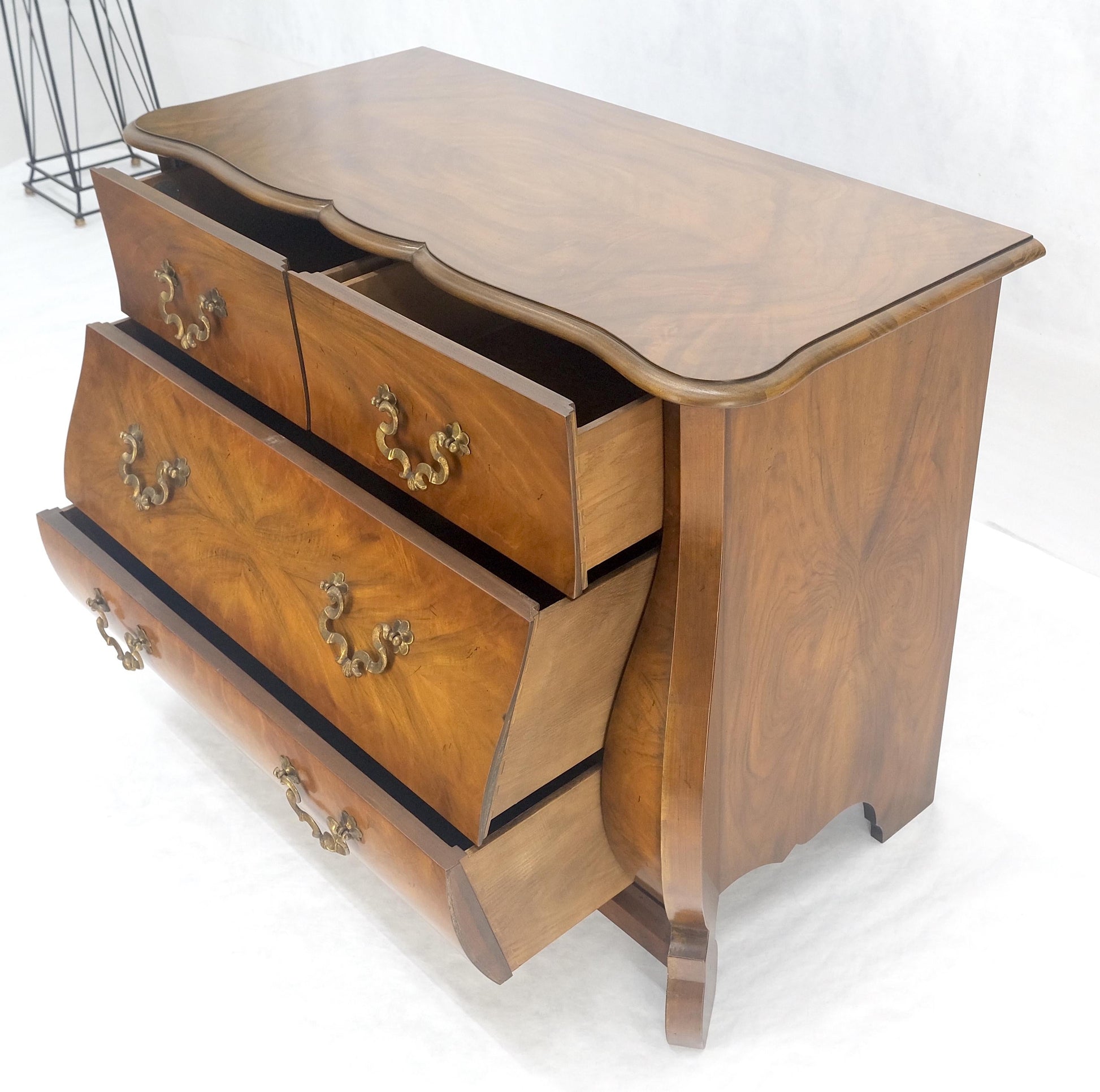 EstablishedLines Baker Book Matched Bombay Style Heavy Brass Drop Pulls 3 Drawer Dresser Console