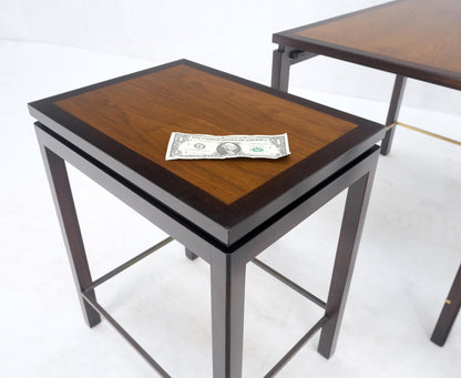 Dunbar 1970s Ebonised Walnut Brass Stretcher Set of 3 Nesting Side End Tables
