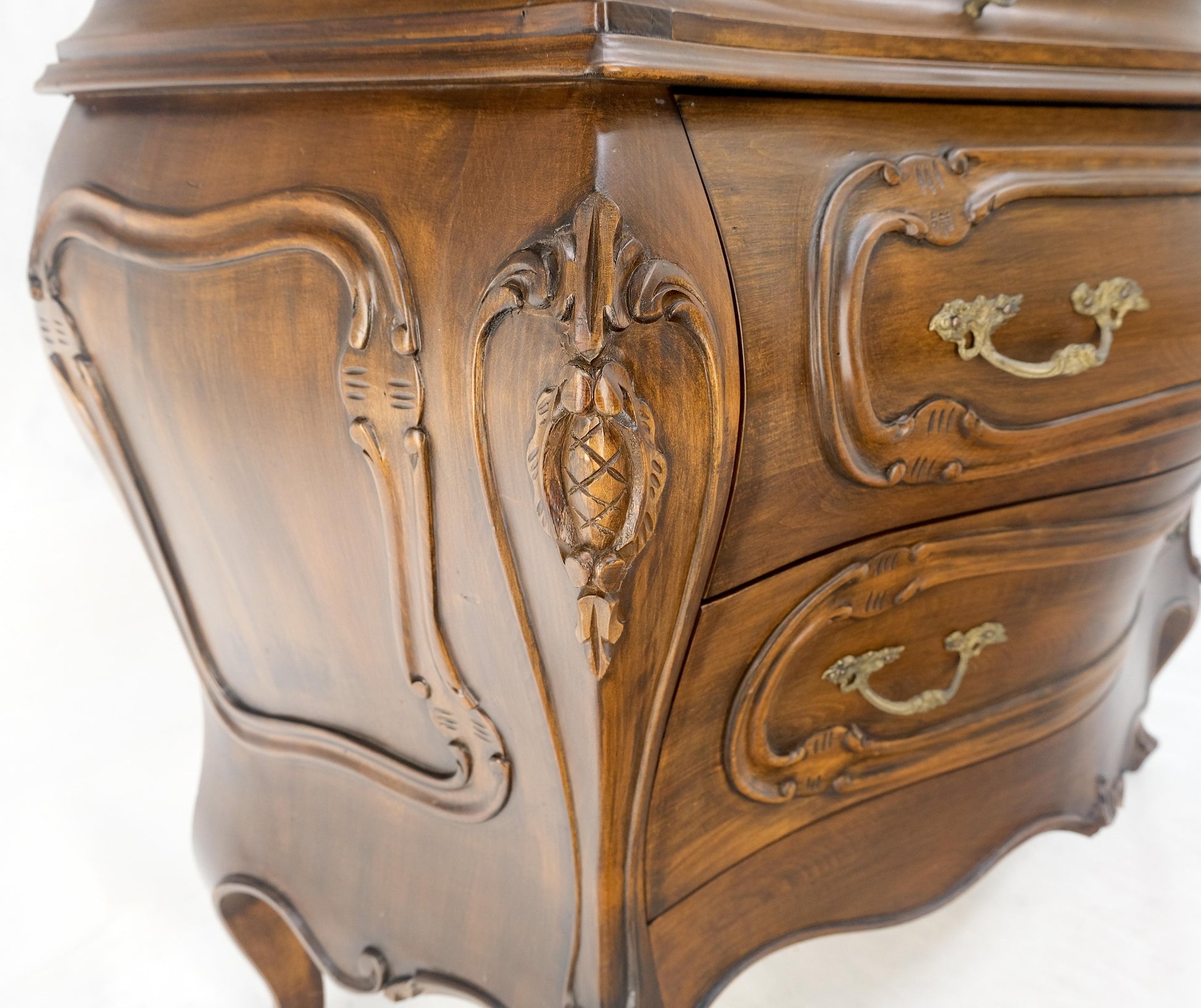 Carved 4 Drawer Medium Size Bombe Style Italian Commode Solid Cherry Dresser