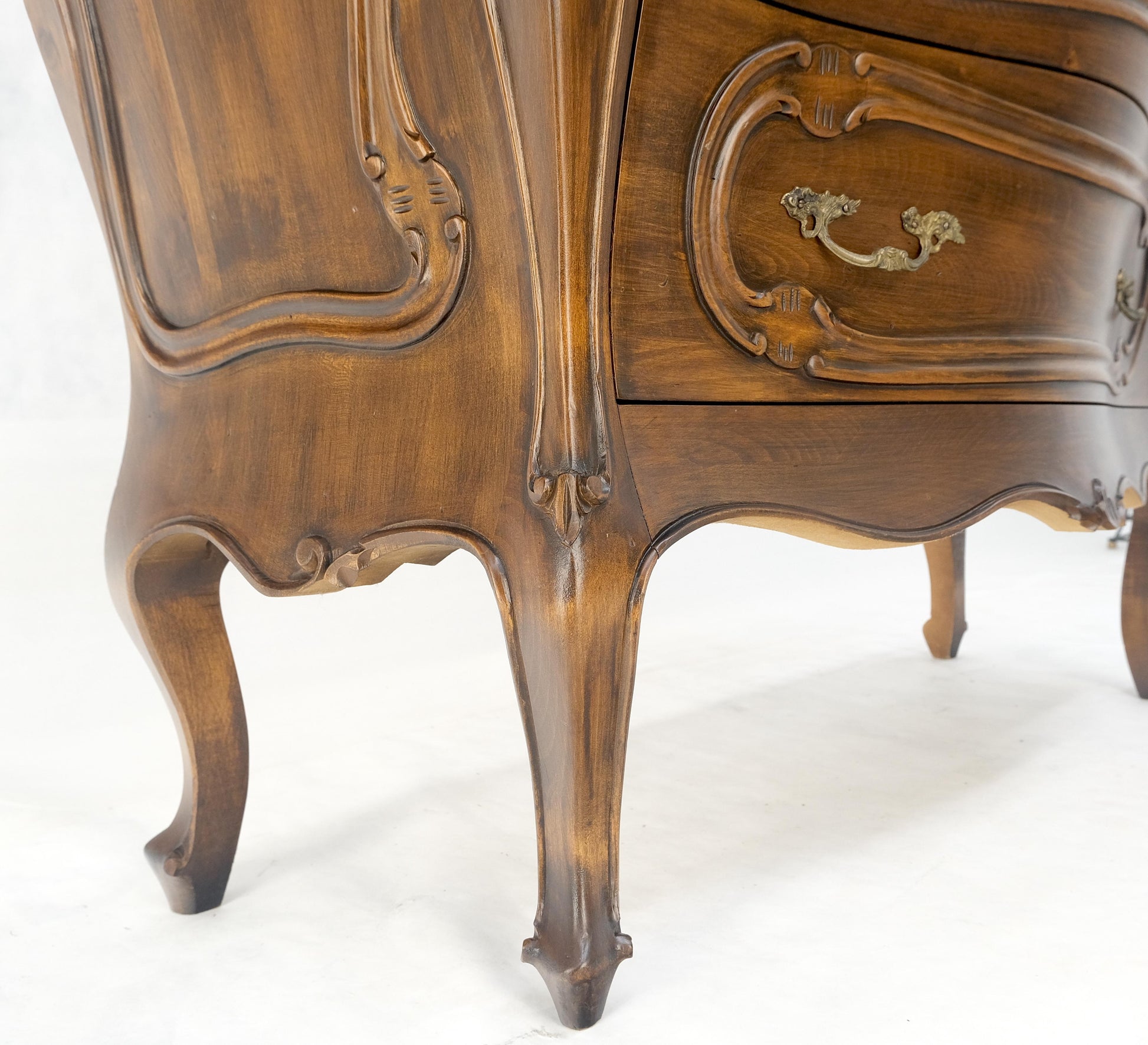 Carved 4 Drawer Medium Size Bombe Style Italian Commode Solid Cherry Dresser