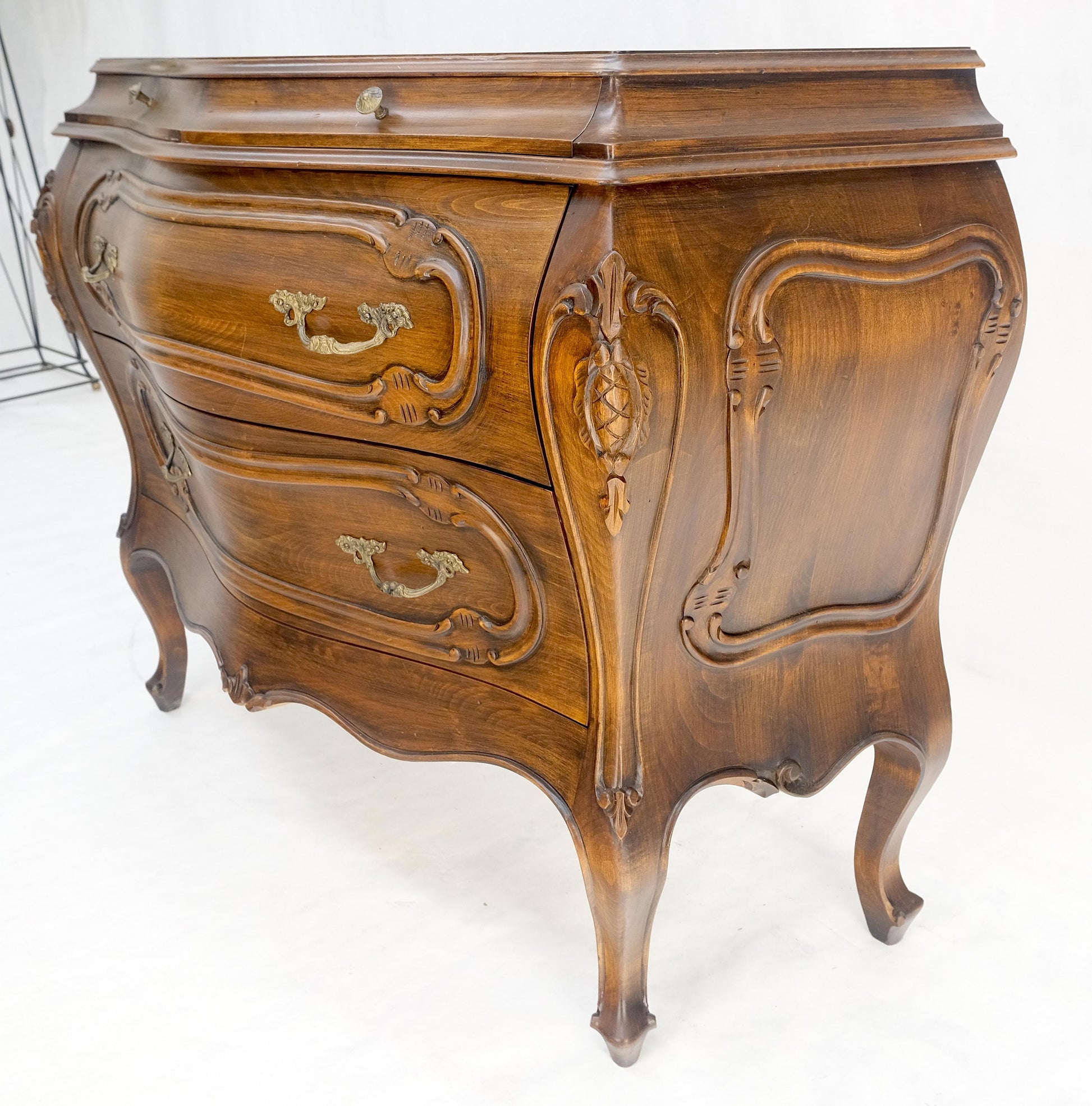Carved 4 Drawer Medium Size Bombe Style Italian Commode Solid Cherry Dresser