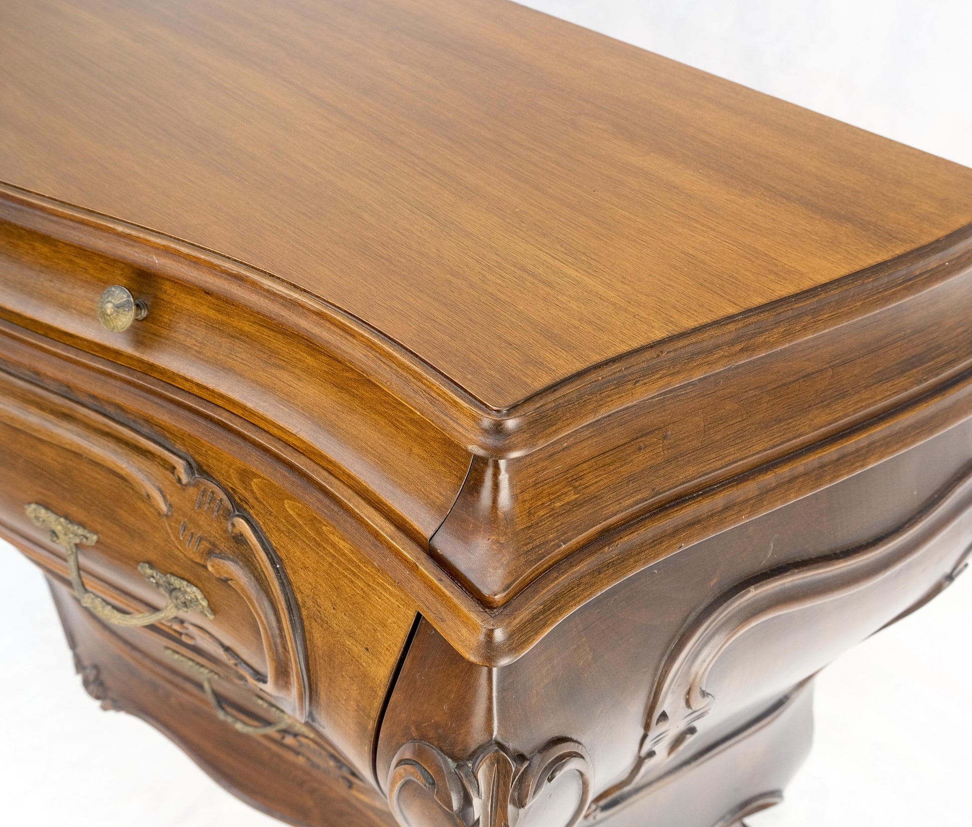 Carved 4 Drawer Medium Size Bombe Style Italian Commode Solid Cherry Dresser