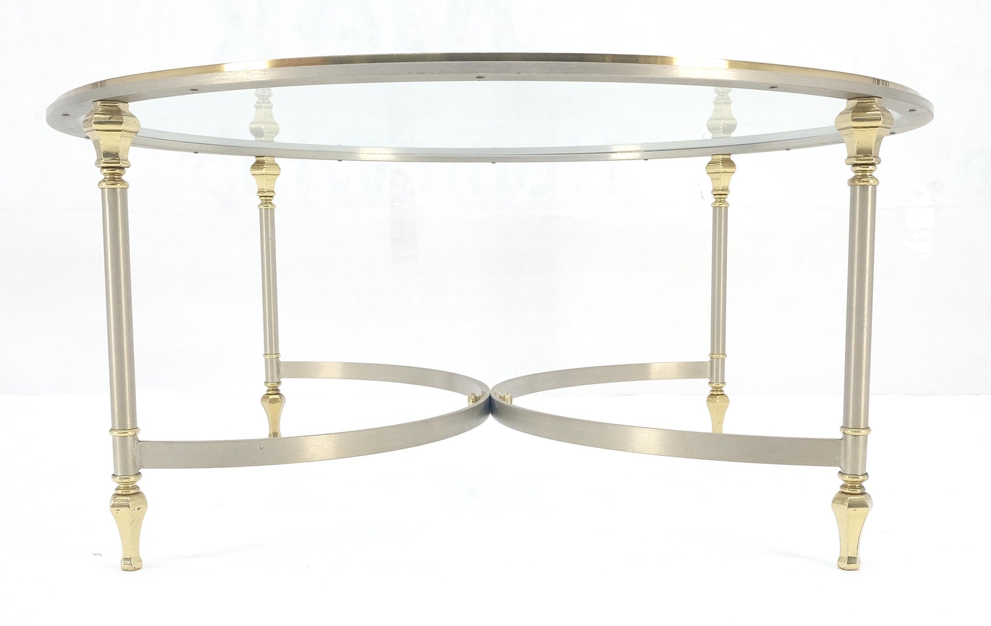 EstablishedLines Italian Round 38" Brushed Chrome & Brass Bezel & leg Glass Top Coffee Table MINT