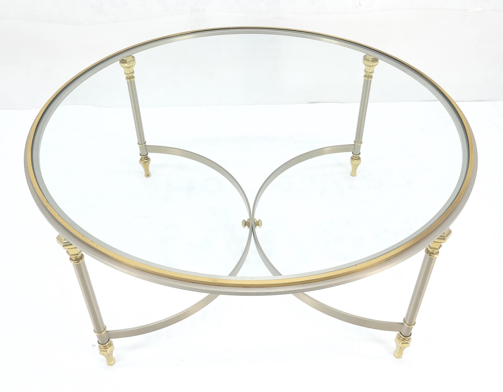 EstablishedLines Italian Round 38" Brushed Chrome & Brass Bezel & leg Glass Top Coffee Table MINT