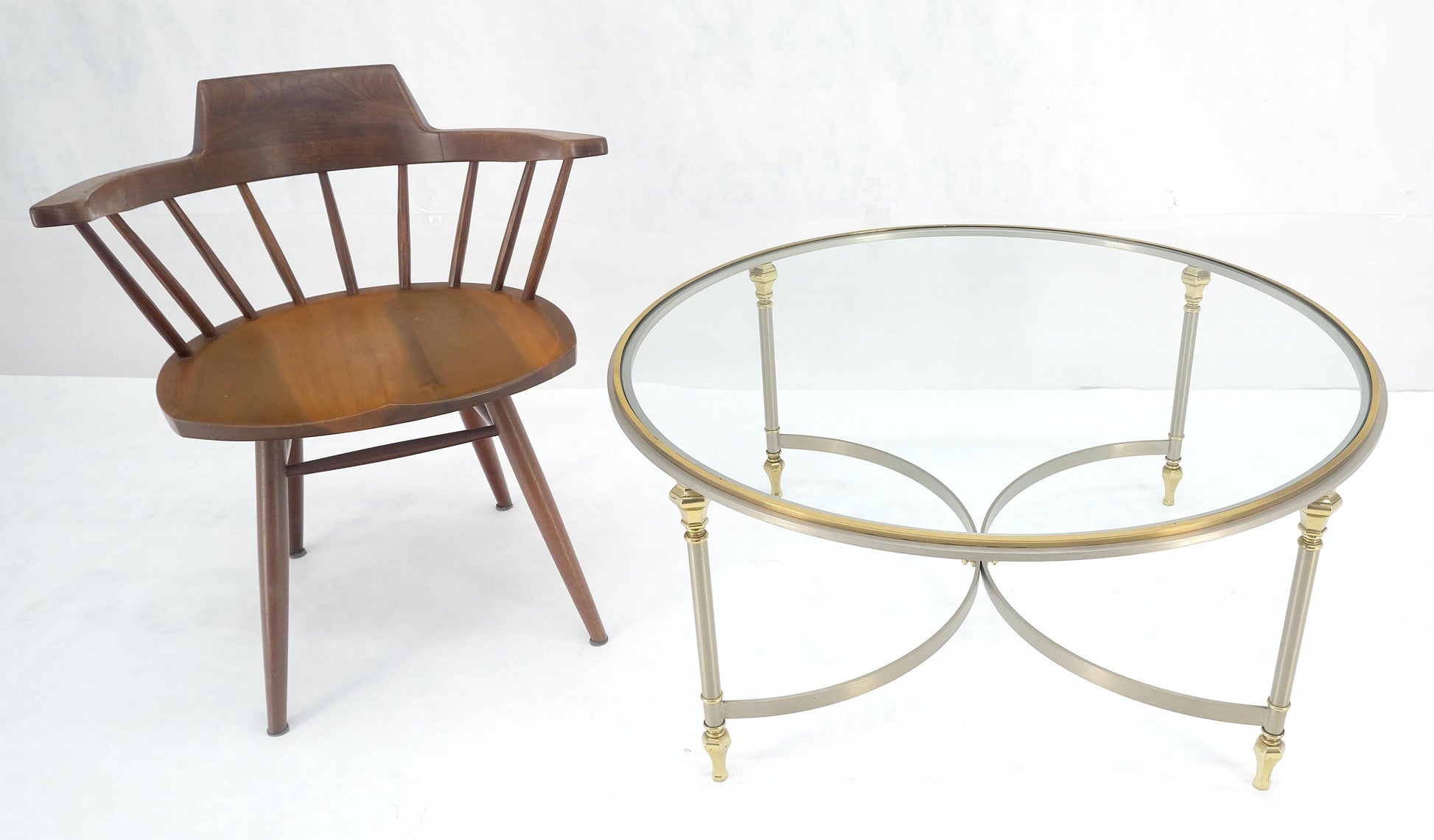 EstablishedLines Italian Round 38" Brushed Chrome & Brass Bezel & leg Glass Top Coffee Table MINT