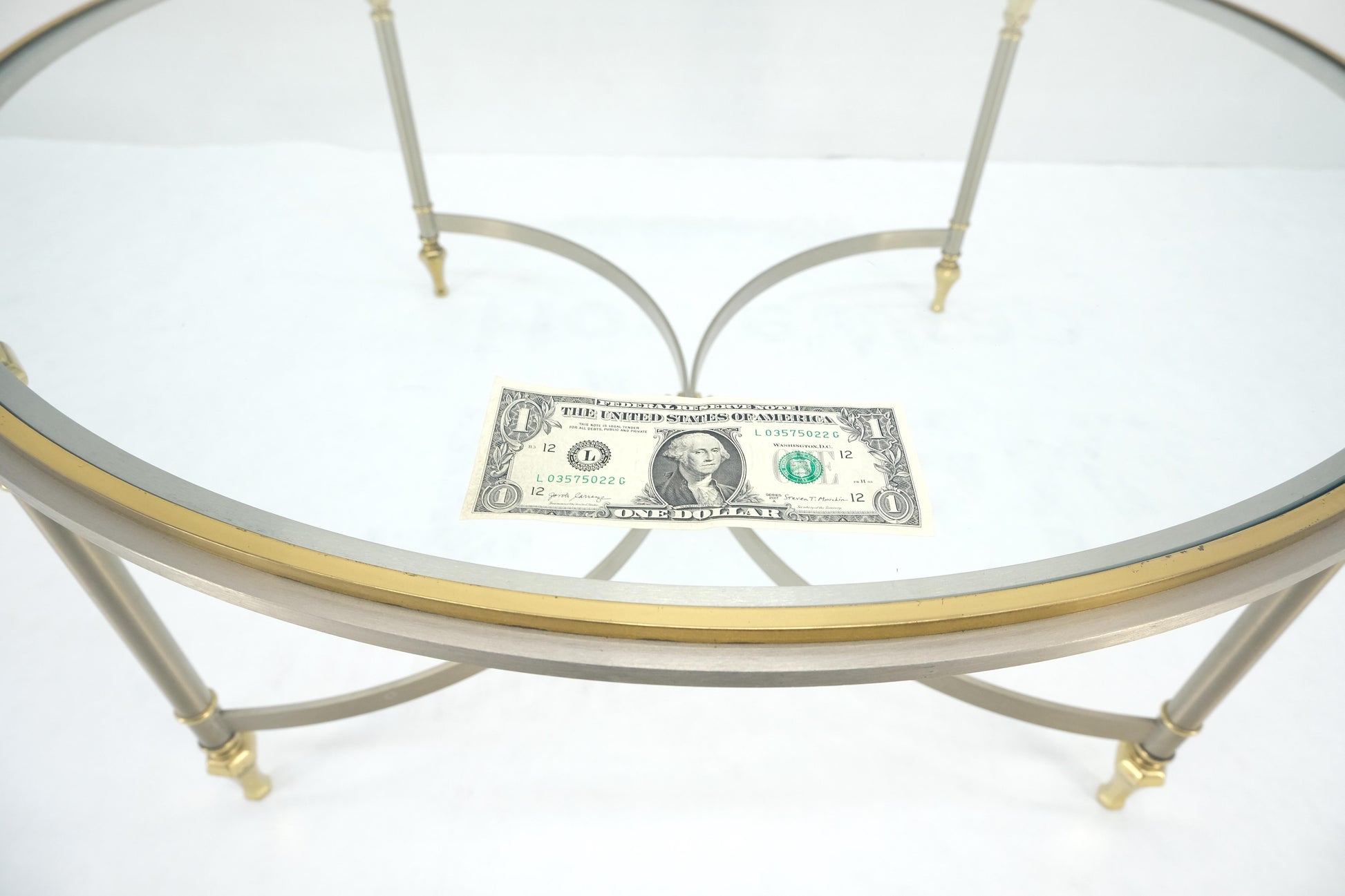 EstablishedLines Italian Round 38" Brushed Chrome & Brass Bezel & leg Glass Top Coffee Table MINT