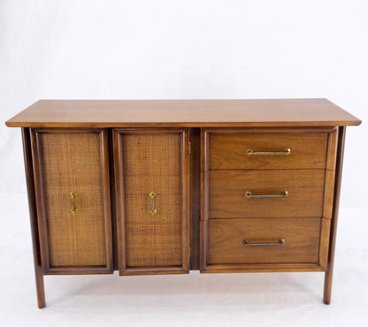 EstablishedLines Exposed Sculptural Legs Walnut Three Drawers Two Doors Credenza Server Sideboard