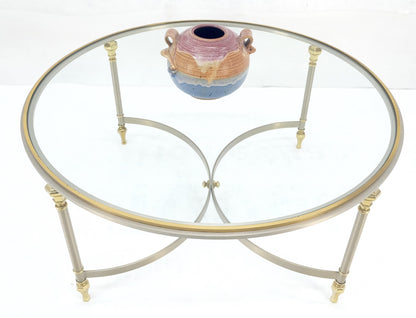 EstablishedLines Italian Round 38" Brushed Chrome & Brass Bezel & leg Glass Top Coffee Table MINT