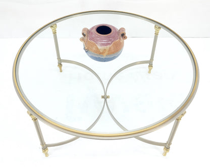 EstablishedLines Italian Round 38" Brushed Chrome & Brass Bezel & leg Glass Top Coffee Table MINT