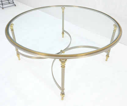 EstablishedLines Italian Round 38" Brushed Chrome & Brass Bezel & leg Glass Top Coffee Table MINT