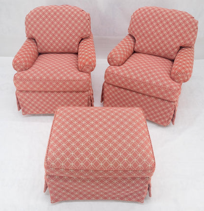 EstablishedLines Pair of Large Red & White Upholstery Club Lounge Chairs & Matching Ottoman MINT