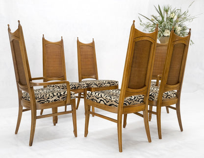 Set of 6 Cane Tall Back Pecan Mid-Century Modern Chairs Mint