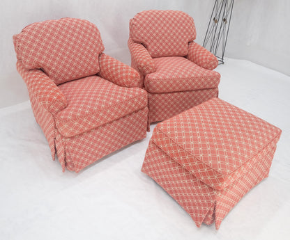 EstablishedLines Pair of Large Red & White Upholstery Club Lounge Chairs & Matching Ottoman MINT