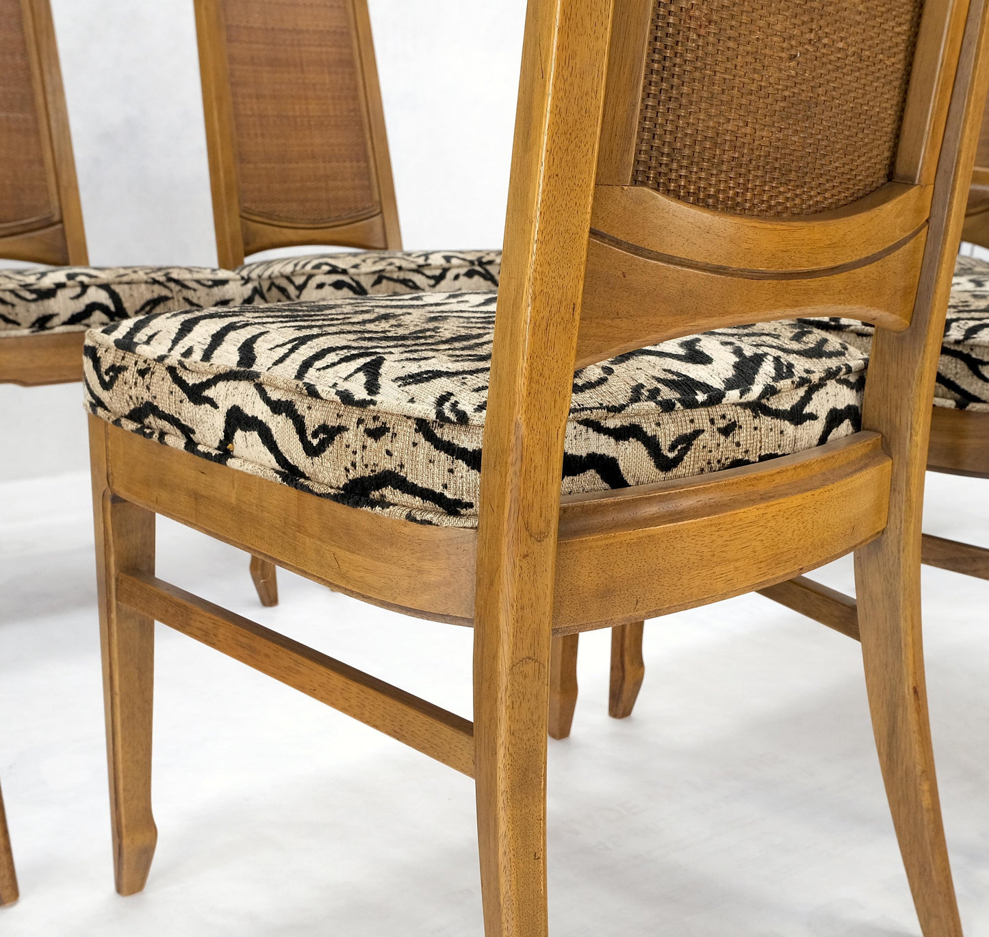 Set of 6 Cane Tall Back Pecan Mid-Century Modern Chairs Mint