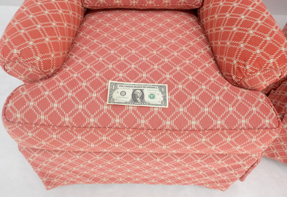 EstablishedLines Pair of Large Red & White Upholstery Club Lounge Chairs & Matching Ottoman MINT