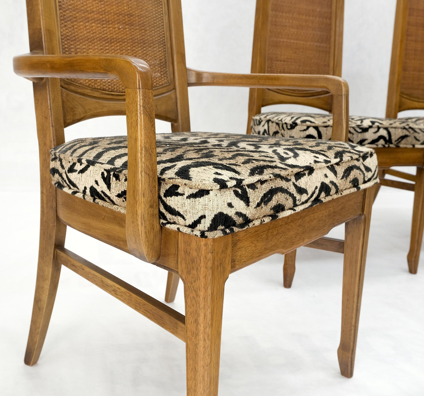 Set of 6 Cane Tall Back Pecan Mid-Century Modern Chairs Mint