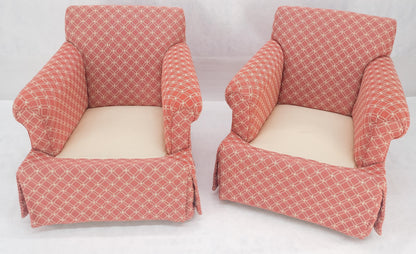 EstablishedLines Pair of Large Red & White Upholstery Club Lounge Chairs & Matching Ottoman MINT