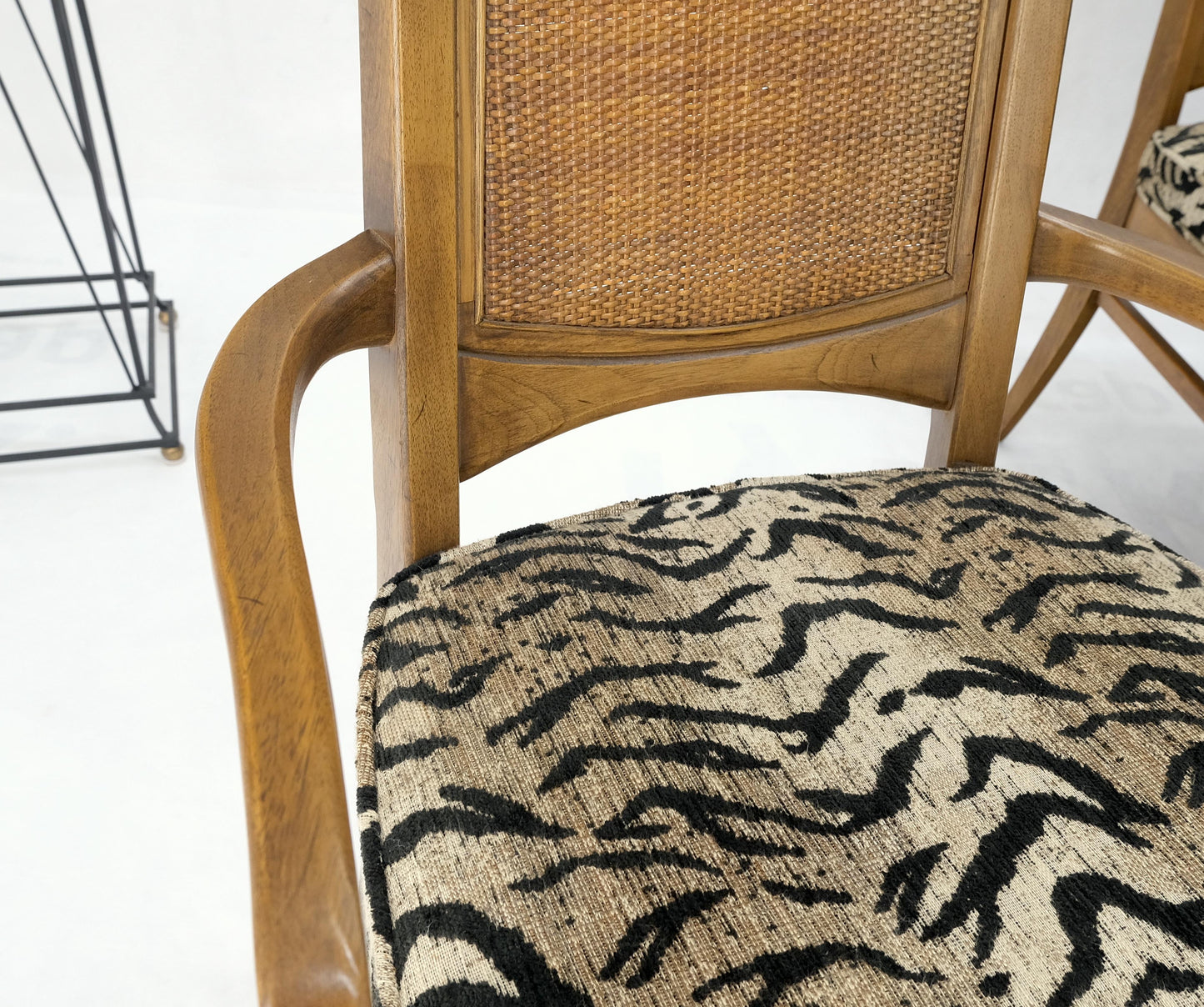 Set of 6 Cane Tall Back Pecan Mid-Century Modern Chairs Mint