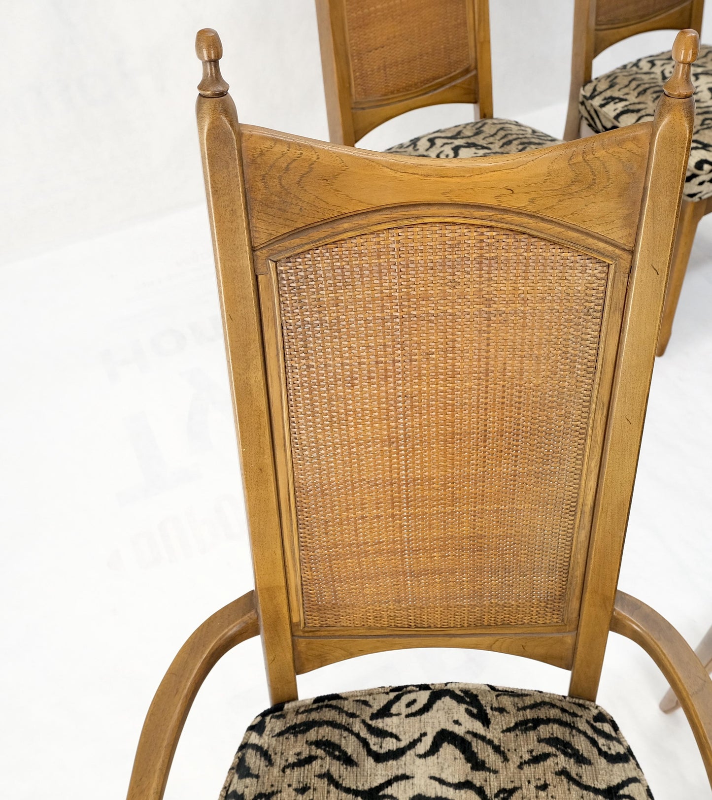 Set of 6 Cane Tall Back Pecan Mid-Century Modern Chairs Mint