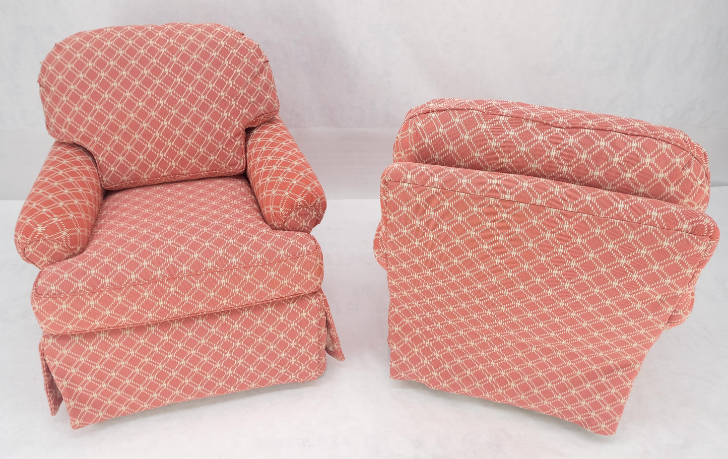 EstablishedLines Pair of Large Red & White Upholstery Club Lounge Chairs & Matching Ottoman MINT