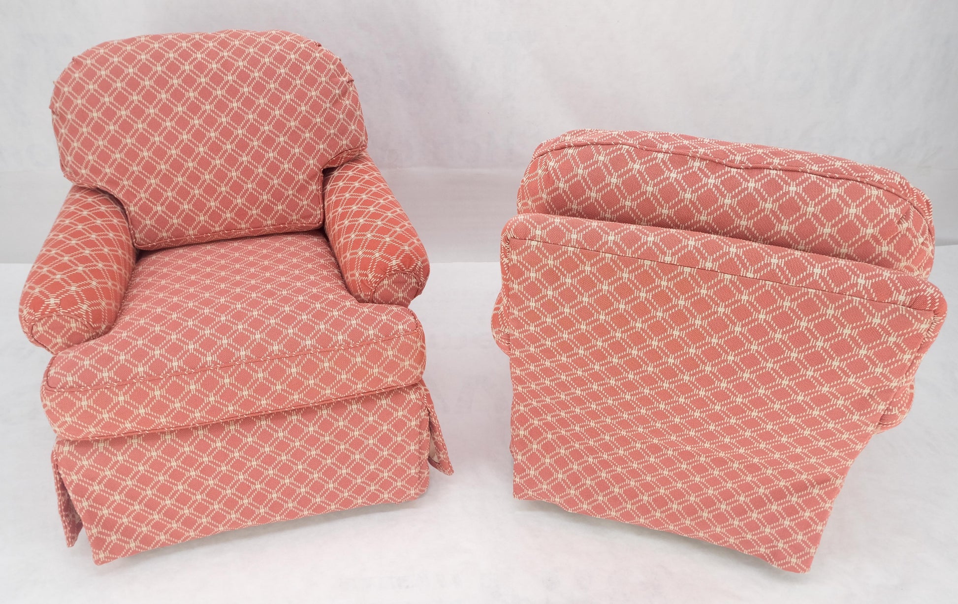 EstablishedLines Pair of Large Red & White Upholstery Club Lounge Chairs & Matching Ottoman MINT