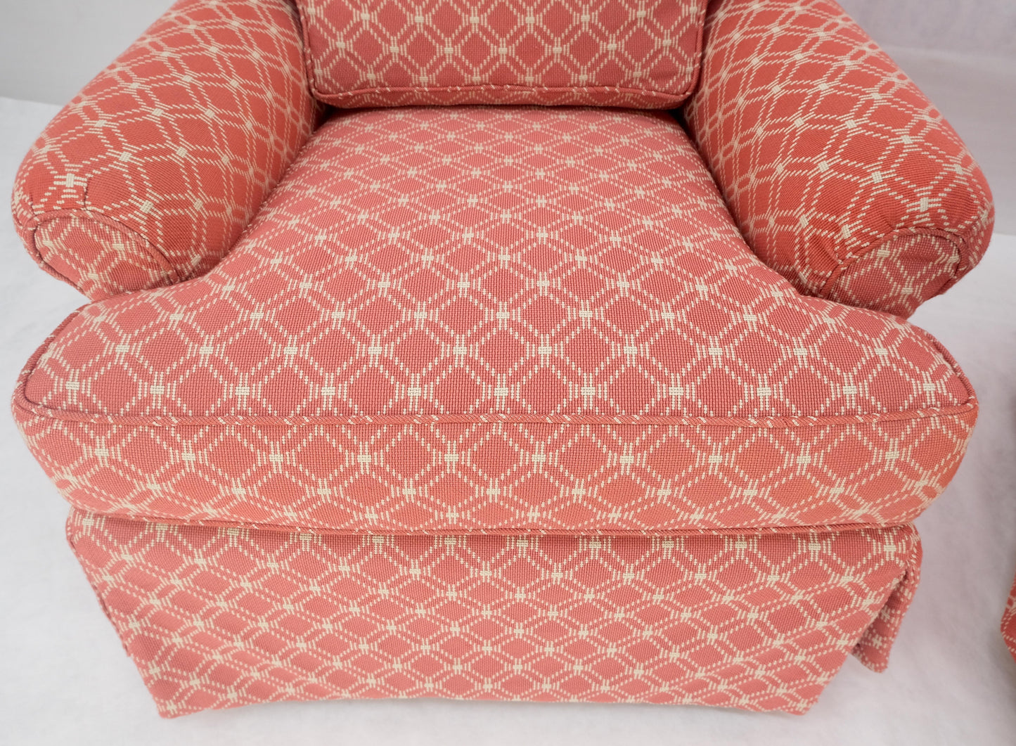 EstablishedLines Pair of Large Red & White Upholstery Club Lounge Chairs & Matching Ottoman MINT