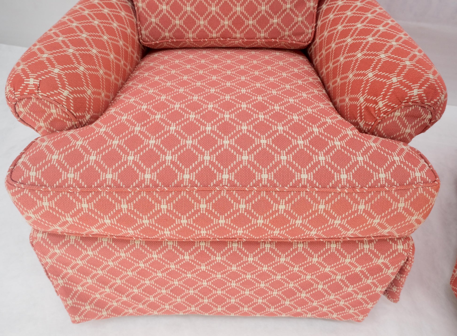 EstablishedLines Pair of Large Red & White Upholstery Club Lounge Chairs & Matching Ottoman MINT