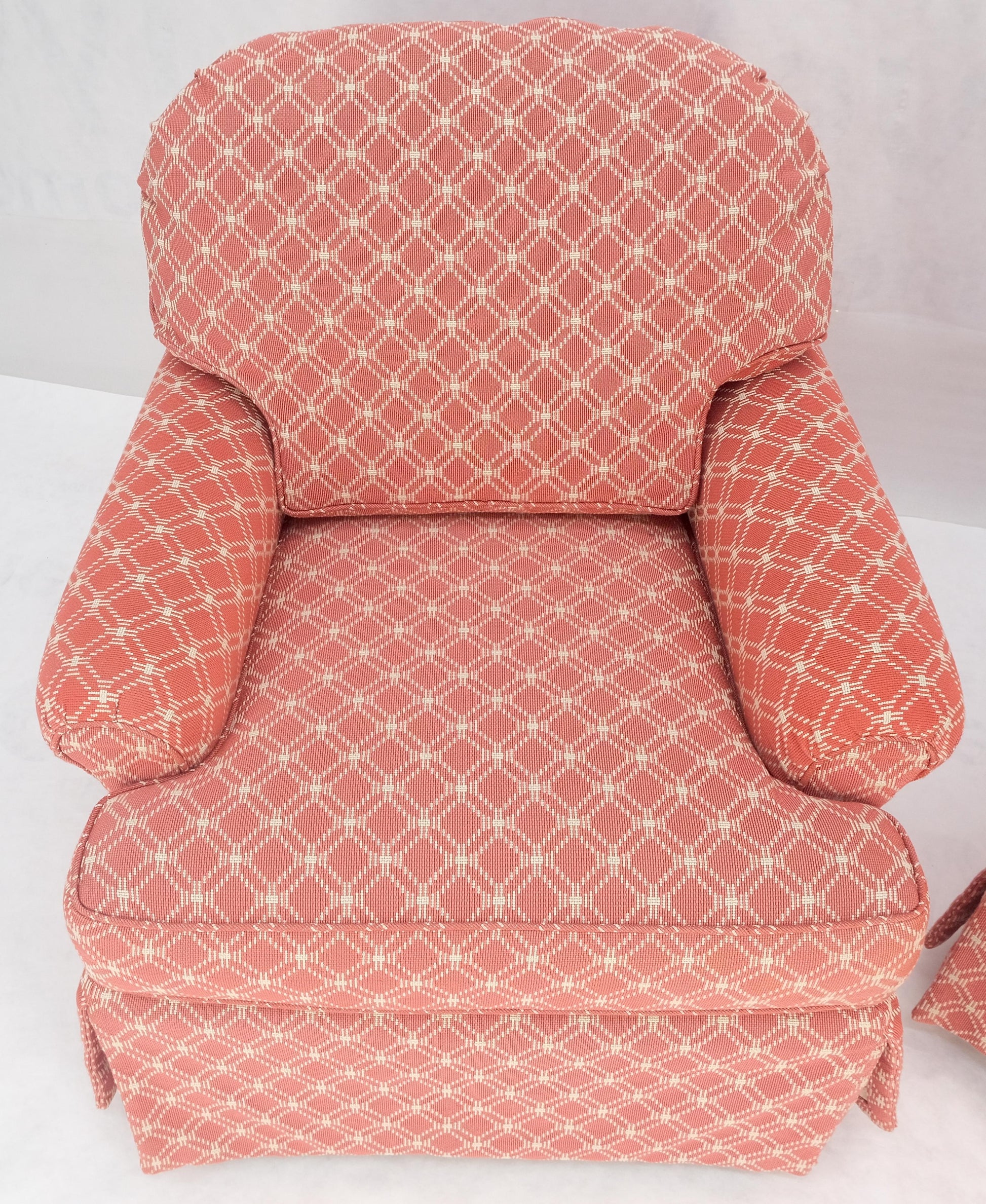 EstablishedLines Pair of Large Red & White Upholstery Club Lounge Chairs & Matching Ottoman MINT