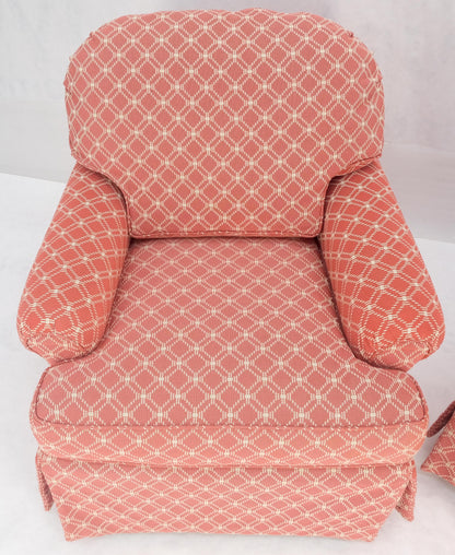 EstablishedLines Pair of Large Red & White Upholstery Club Lounge Chairs & Matching Ottoman MINT