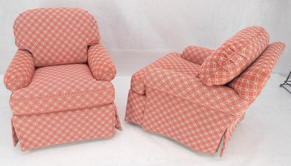 EstablishedLines Pair of Large Red & White Upholstery Club Lounge Chairs & Matching Ottoman MINT
