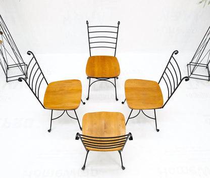 American Mid-Century Modern Wrought Iron & Solid Birch Seats Dining Chairs Mint
