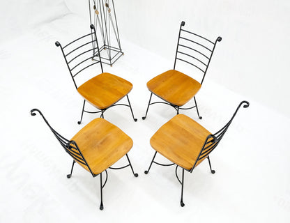 American Mid-Century Modern Wrought Iron & Solid Birch Seats Dining Chairs Mint