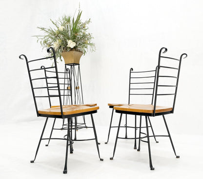 American Mid-Century Modern Wrought Iron & Solid Birch Seats Dining Chairs Mint
