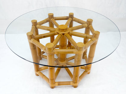 EstablishedLines Large 54" Diameter Glass Top Thick Bamboo Base Dining Table Decorative MINT