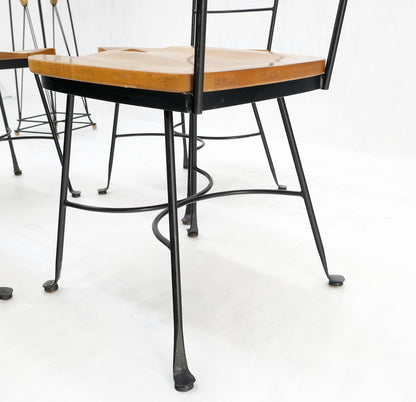 American Mid-Century Modern Wrought Iron & Solid Birch Seats Dining Chairs Mint