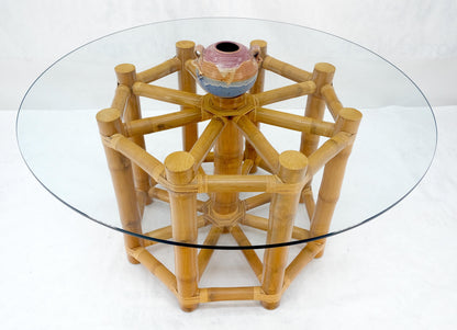 EstablishedLines Large 54" Diameter Glass Top Thick Bamboo Base Dining Table Decorative MINT