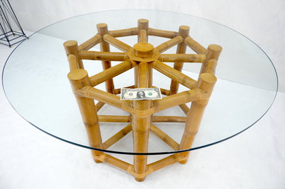 EstablishedLines Large 54" Diameter Glass Top Thick Bamboo Base Dining Table Decorative MINT