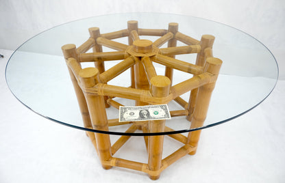 EstablishedLines Large 54" Diameter Glass Top Thick Bamboo Base Dining Table Decorative MINT