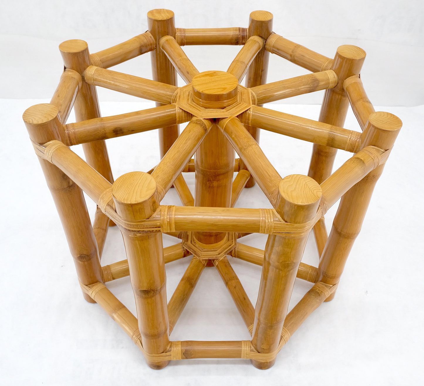EstablishedLines Large 54" Diameter Glass Top Thick Bamboo Base Dining Table Decorative MINT