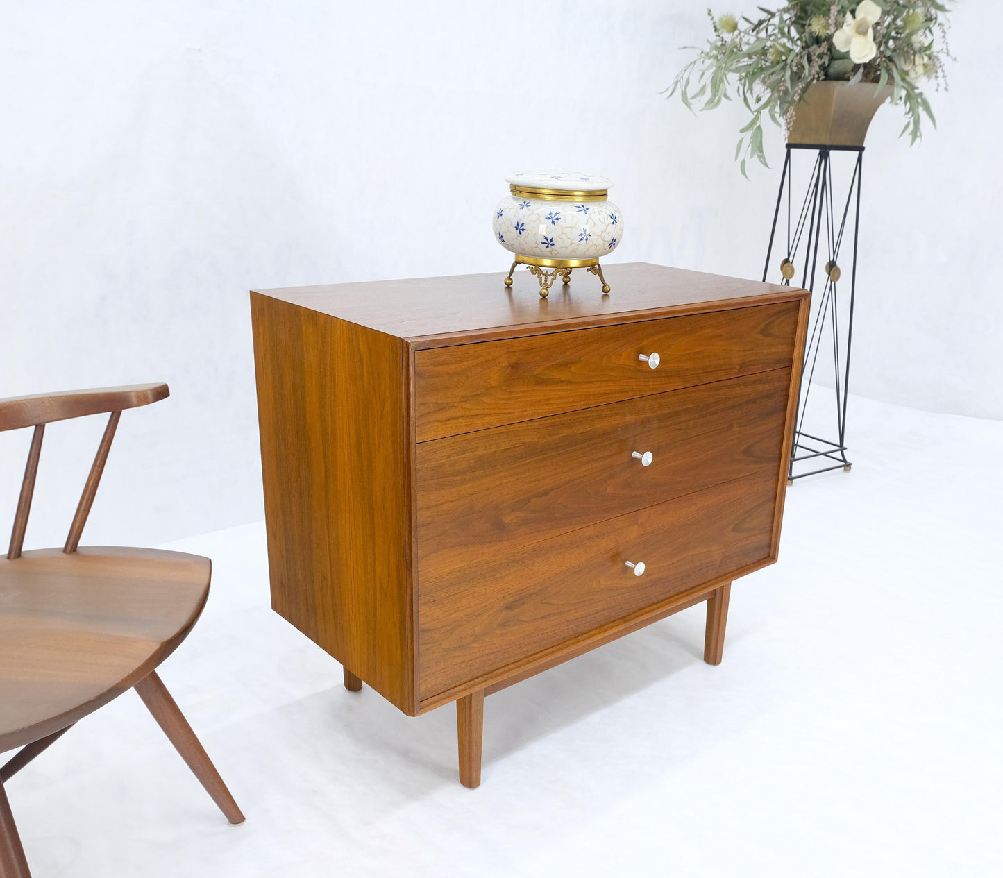 Jonn Stuart Mid Century Modern 3 Drawer Aluminum Pulls Bachelor Chest Dresser